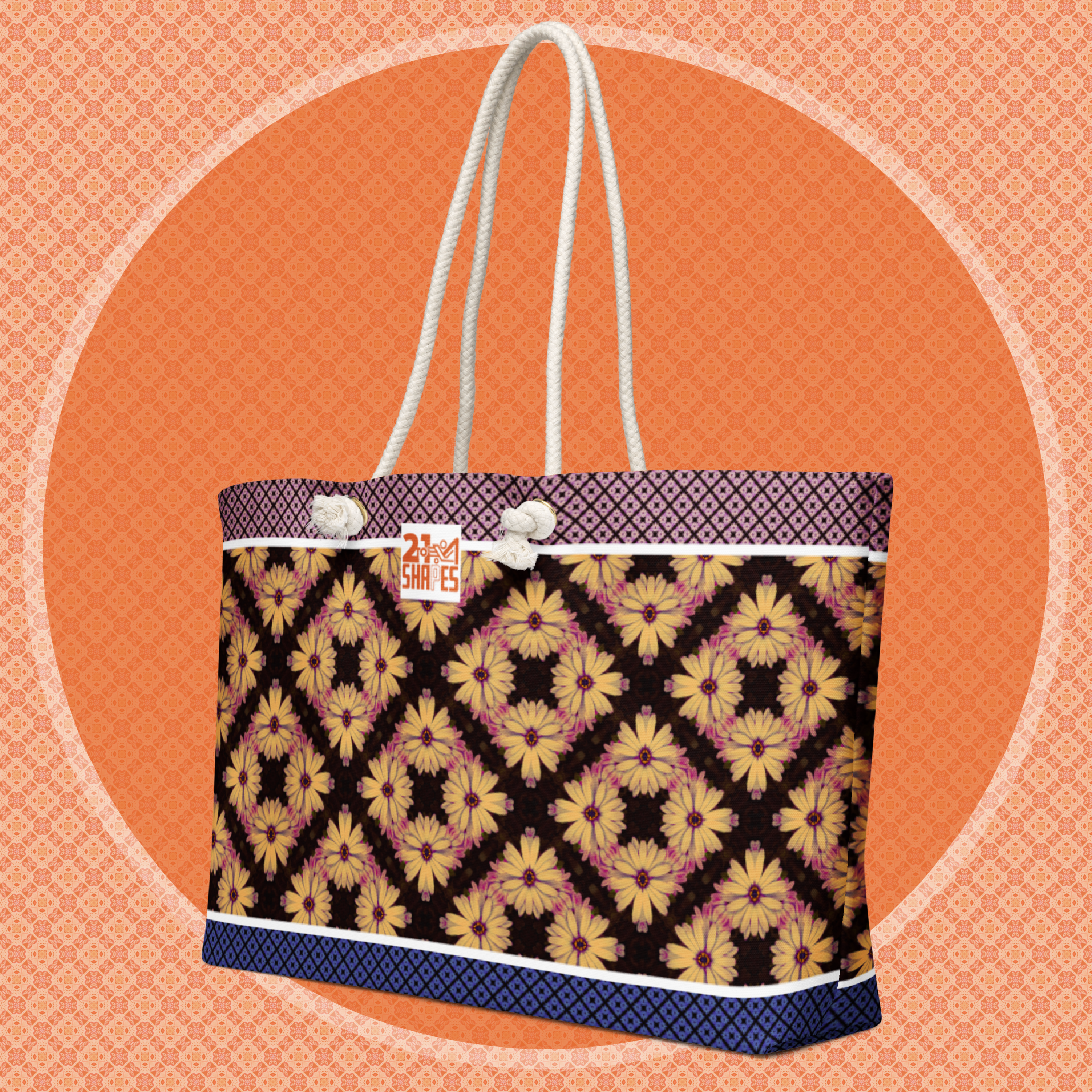 Golden Flower | Tote Bag | Oversized 24″ × 13″ Tote Bag Featuring Bold, Memorable Patterns