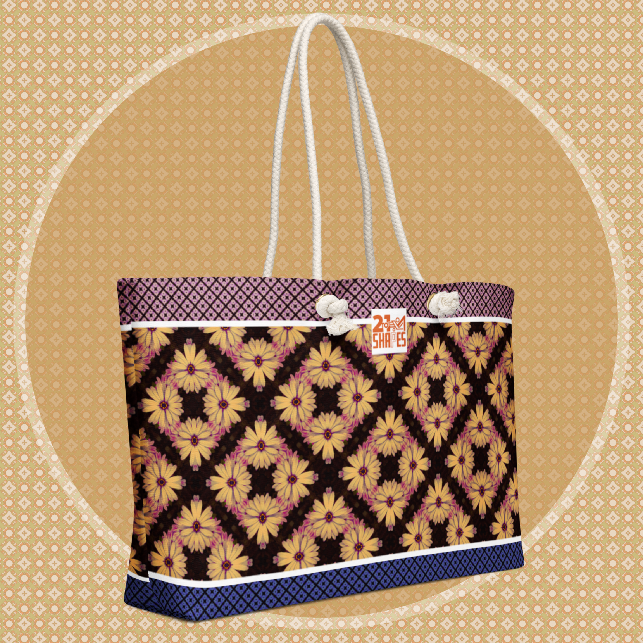Golden Flower | Tote Bag | Oversized 24″ × 13″ Tote Bag Featuring Bold, Memorable Patterns