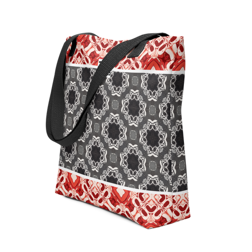 Tote bag with geometric pattern on a white background